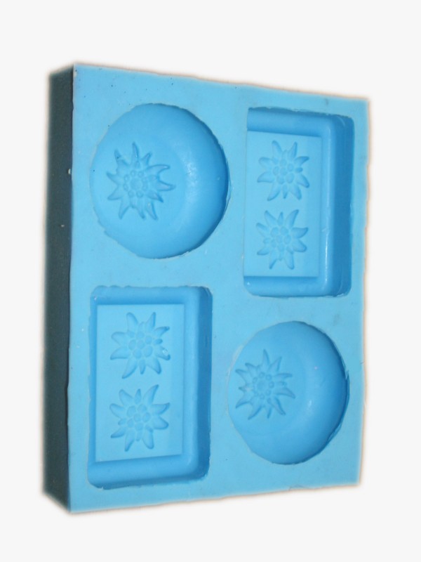 SILICONE MOULD 4 - 2x rectangle edelweiss and 2x round edelweiss
